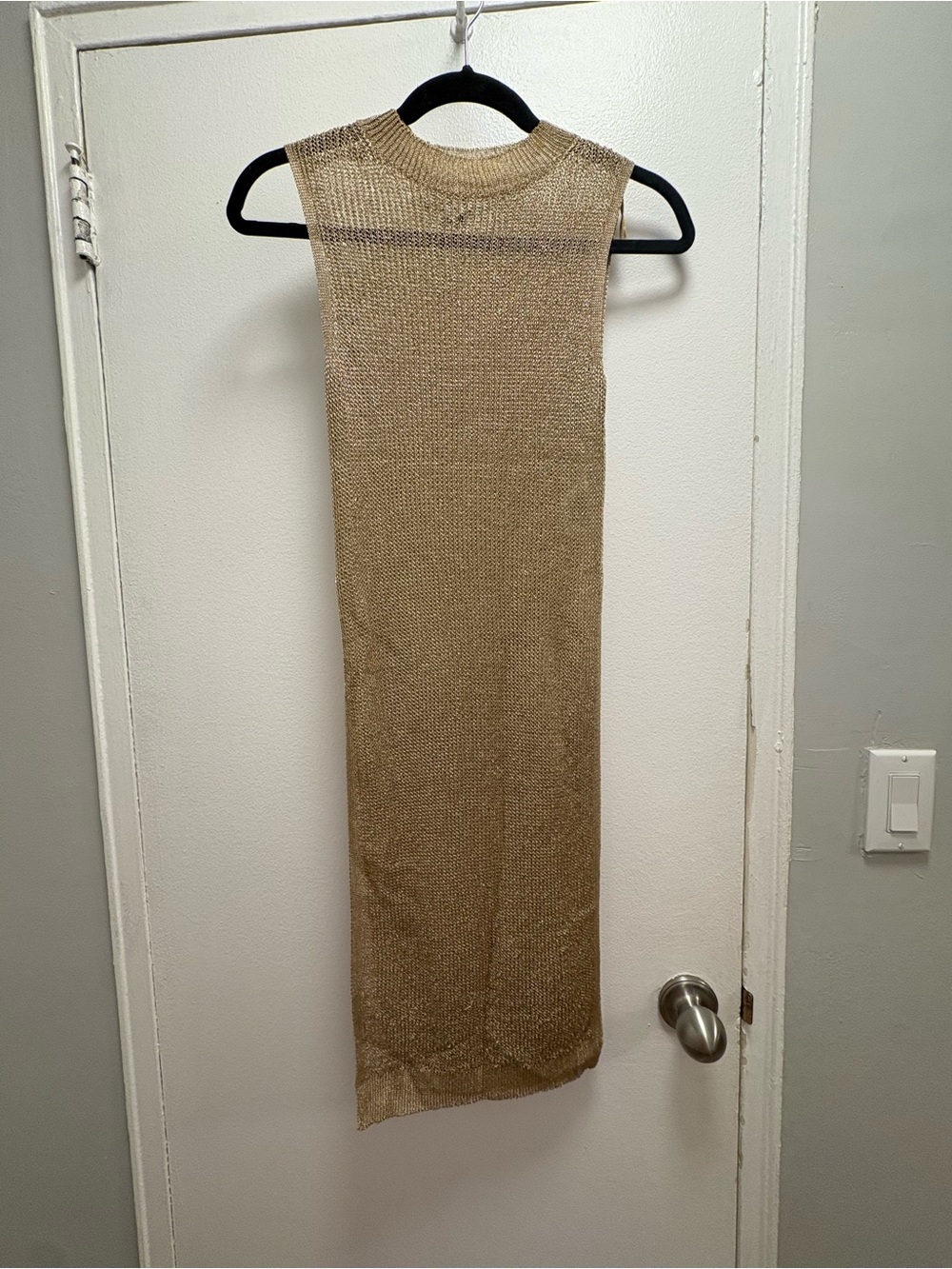 Metallic Gold Sleeveless Knit Long Top/Cover up